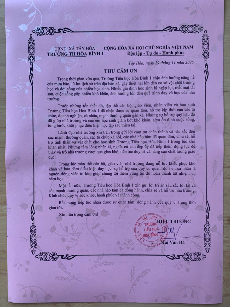 THƯ CÁM ƠN THƯ CÁM ƠN